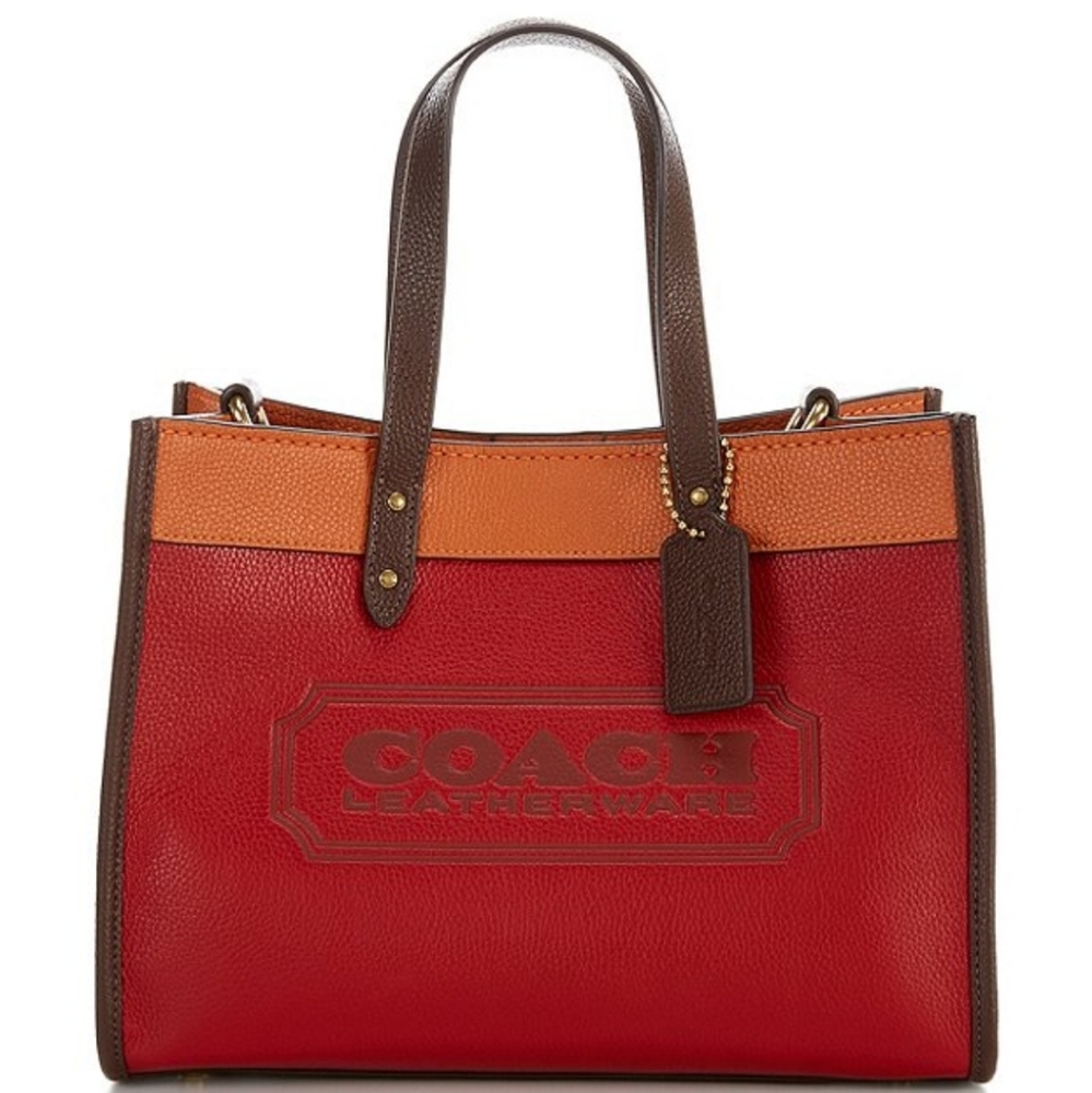 Coach Field Signature Colorblock Pebble Leather Tote Bag